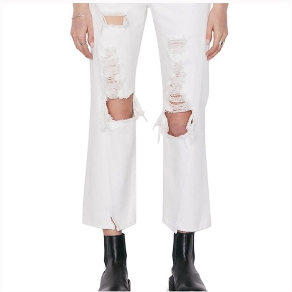 Frame Denim Denim - Frame Sz 29 Le Jane Crop Le Pixie Slouch Rumpled Blanc Destruct White Jeans NWT